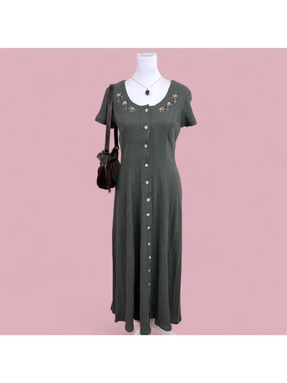 90s ribbed floral cottagecore button down dress